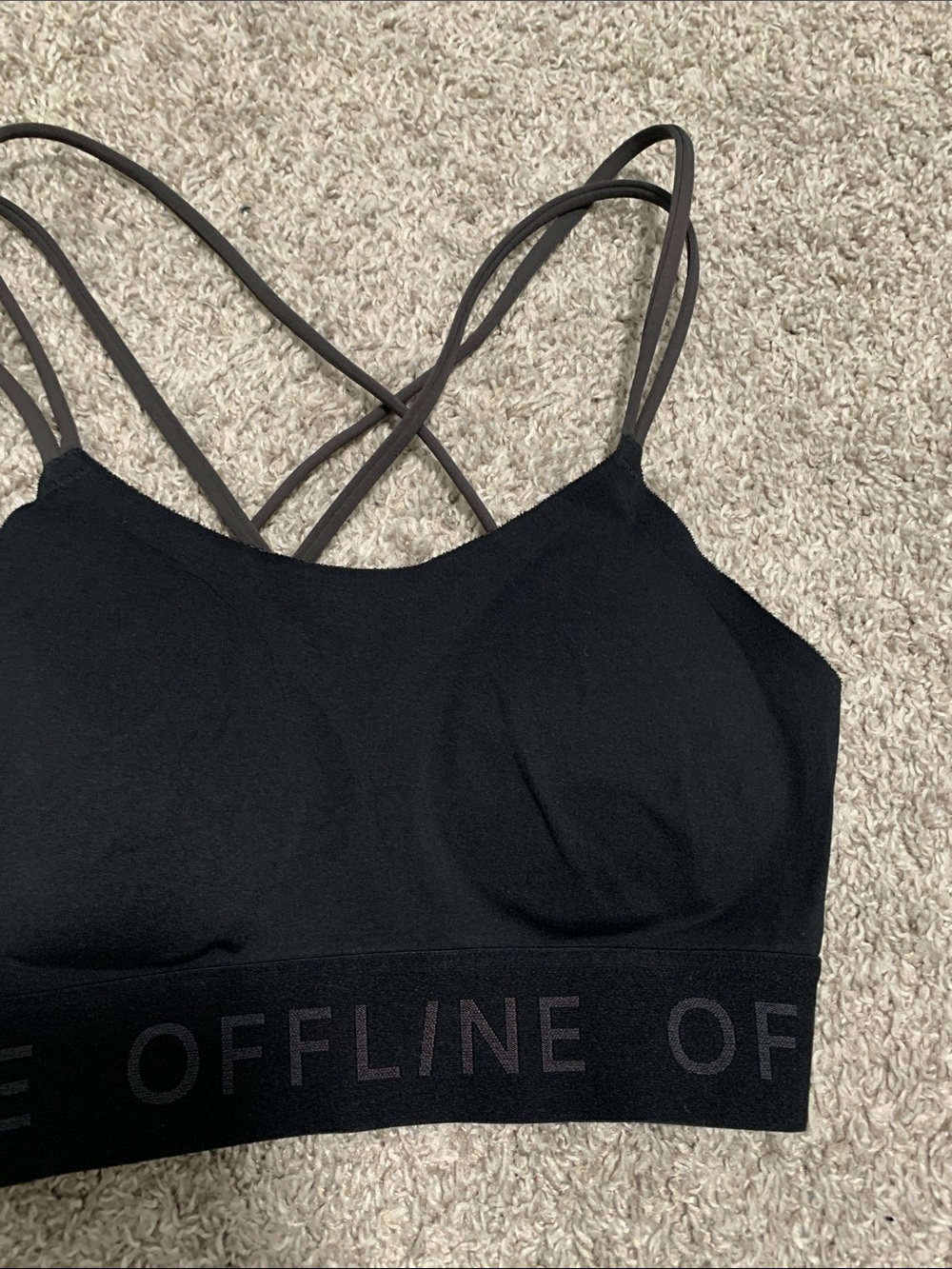 Aerie Offline Black Strappy Padded Sports Bra - Picture 3 of 4